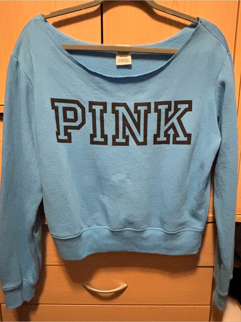 PINK Victoria's Secret Light Blue Pullover Sweatshirt with Black Logo